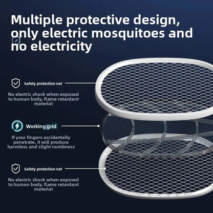 Intelligent 2-in-1 Electric Mosquito Swatter & UV Light Trap – USB Fast Charging, Handheld & Vertical Standing Modes with Triple-Layer Safety Grid