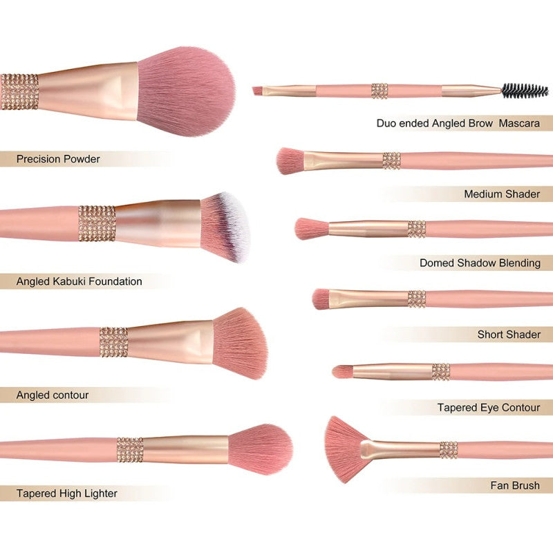 Elite Pink Diamond 12-Piece Professional Makeup Brush Set