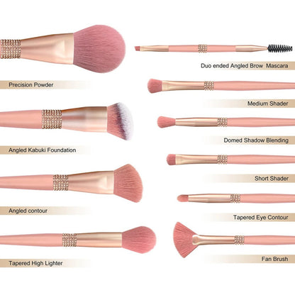 Elite Pink Diamond 12-Piece Professional Makeup Brush Set