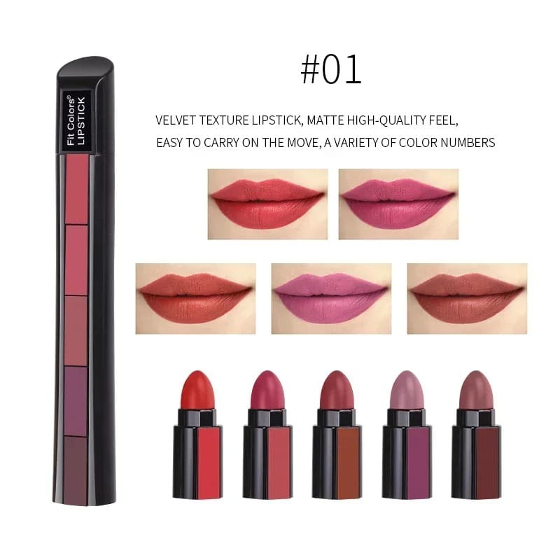Fit Colors 5-in-1 Multi-Shade Velvet Matte Lipstick Pen – Ultra-Portable Stackable Lip Kit