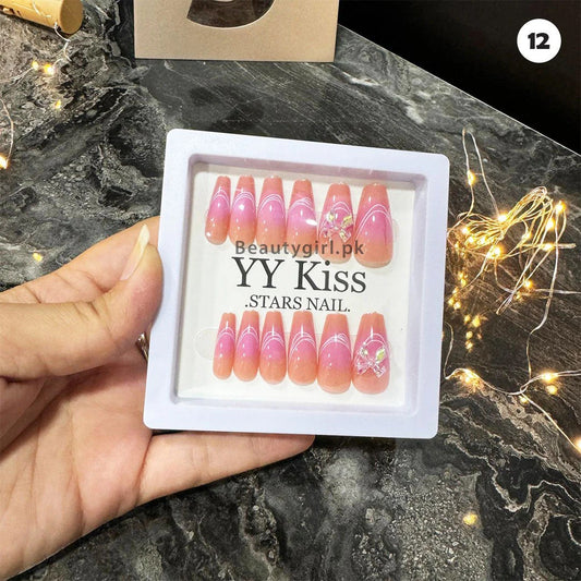 YY Kiss Luxury Artisan Press-On Nail Set – Handcrafted 3D Salon-Finish Reusable Manicure Kit
