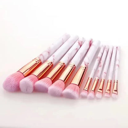 10-Piece Professional Marble Makeup Brush Set – Premium Soft Synthetic Bristles with Rose Gold Ferrules
