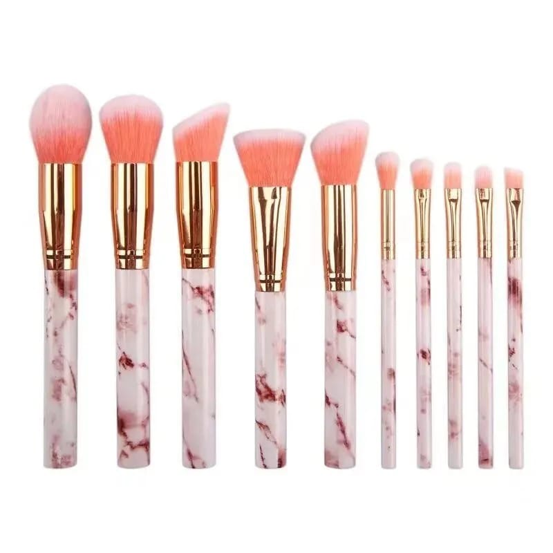 10-Piece Professional Marble Makeup Brush Set – Premium Soft Synthetic Bristles with Rose Gold Ferrules