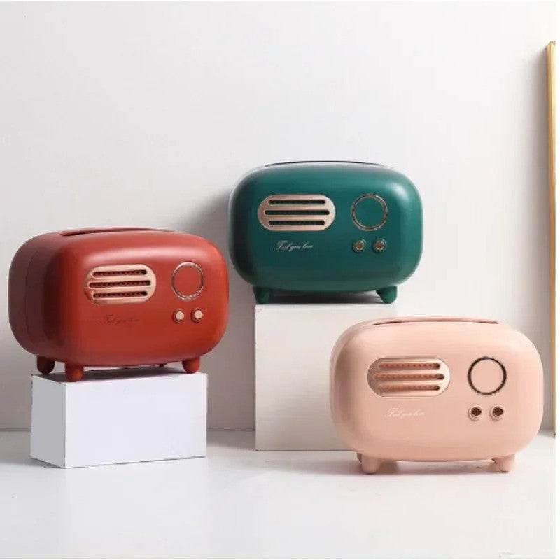 Retro Radio Style Tissue Box Holder – Creative Decorative Napkin Dispenser for Home & Office